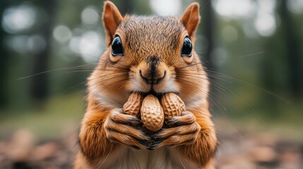 Close-up of a squirrel holding peanuts