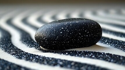 Black stone on a zen garden