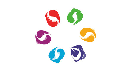 Colorful abstract shapes arranged in a circular pattern on a white background design view