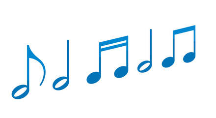 A collection of blue musical notes arranged in a row on a white background in a simple graphic style