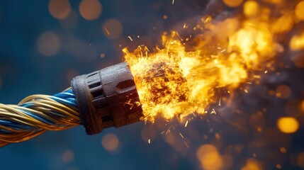 Burning electrical cable, intense flames