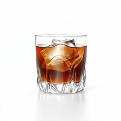 Chilled Beverage in Glass with Ice Cube Isolated on White Background