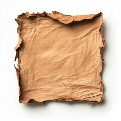 Torn Paper Square with Rough Edges on White Background