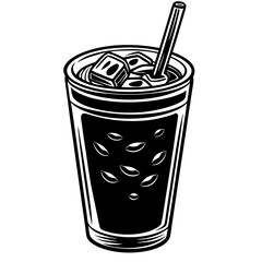 Iced coffee in glass with straw isolated on white background
