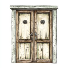 Beautiful Hand-Drawn Clipart of Rustic Double Doors