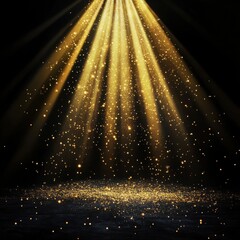 Golden Beams of Light Sweeping Across the Stage with Sparkles