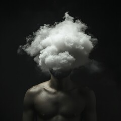 Isolated Cloud Floating Peacefully in Clear Sky Over Human Figure
