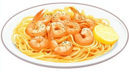 Delicious Shrimp Scampi with Linguine and Lemon on a White Plate