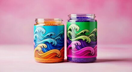 Obraz premium Unique Glass Jars Featuring Vibrant Wavy Geometric Patterns