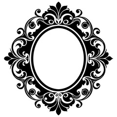 Ornate oval frame with decorative flourishes isolated on white background