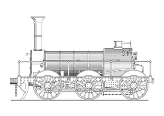 Vintage steam locomotive vector drawing