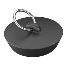 Black Rubber Drain Stopper With Chrome Ring. Bathroom Sink Plug Seal