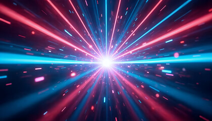 Fototapeta premium Celestial Pulse: A vibrant, eye-level perspective of cosmic energy streams outward from a central, incandescent source, bathing space with radiant illumination and ethereal color.
