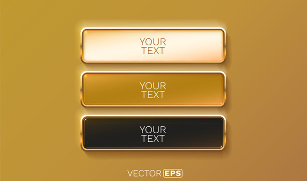 Golden frame label, set color, event bar button, gold signboard. Vector illustration