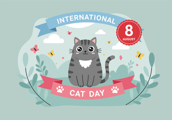 Vector illustration celebrating international cat day on 8 august