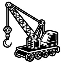 Black and white illustration of a construction crane vehicle