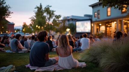 Outdoor movie night brings community together at twilight in a charming neighborhood park