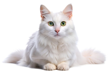 White Turkish Angora Cat Sitting Isolated on White Background A I G E N E R A T E D - P N G isolated on a transparent background