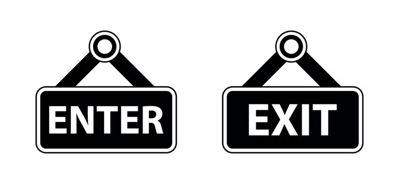 enter and exit icon. enter exit sign. enter exit sign board png and vector illustration on transparent background