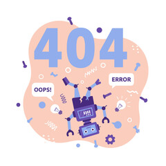 404 error page not found with broken robot vector illustration