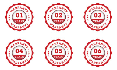 Red Warranty Badge Set with 1 to 6 Year Guarantee Seals