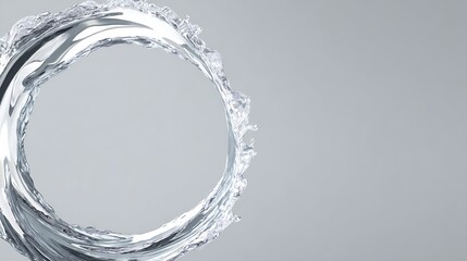 Metallic wave forming a circular vortex glowing from within pure silver fluid with subtle mirror reflection