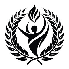 Obraz premium Black and White Stylized Flame Logo with Laurel Wreath