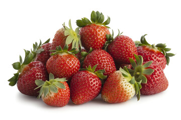 Pile of fresh red strawberries isolated on white background