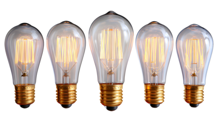 Five light bulbs are lined up, all of which are yellow