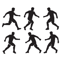 Vector silhouettes of men running in various poses.