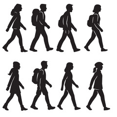 Silhouette illustration of people hiking or traveling.