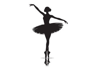 ballet dancer logo silhouette vector, ballet silhouette ballerina logo icon silhouette, ballet jumping dancer female dancer action pose black silhouette isolated on white background.