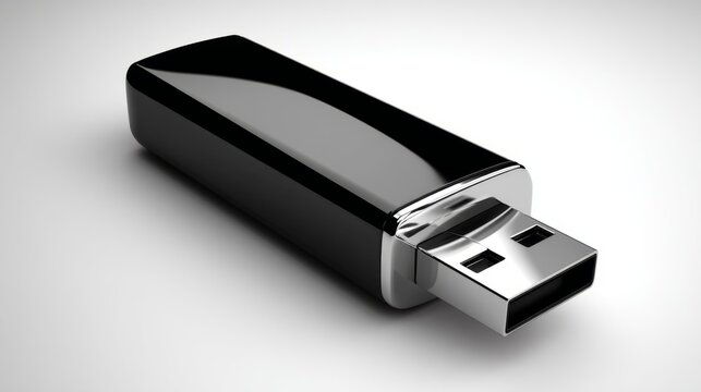 black single icon of USB drive isolated on white background, Film-style composition, theatrical lighting, movie-quality rendering.