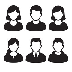 Simple Black and White User Profile Icons Set