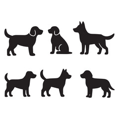 Six Silhouettes of Different Dog Breeds, Perfect for Pet-Themed Design Projects