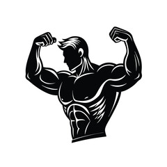 Strong and Muscular Man Flexing Biceps, Perfect for Fitness and Bodybuilding Logos.