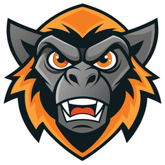 Fierce cartoon monkey head, perfect for sports team logos or mascot designs.