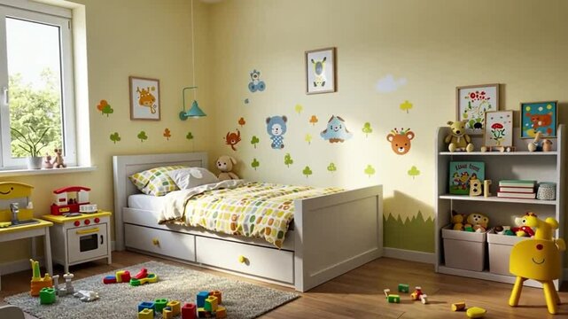 Childs haven A sunny room with a cozy bed  playful decor