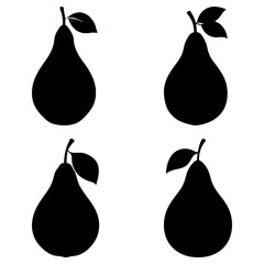 Four black pear silhouettes with leaves arranged in a square pattern on a white background art work