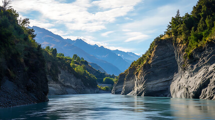 The tranquil yet powerful Shotover River viewed from the famous Shotover Jet midjourney