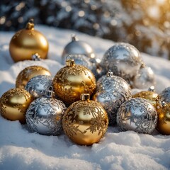 christmas balls on snow