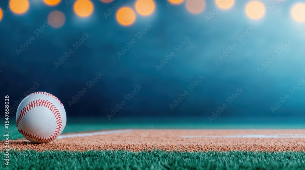 Poster baseball on field with soft bokeh lights in background creating a dreamy atmosphere for sports photo