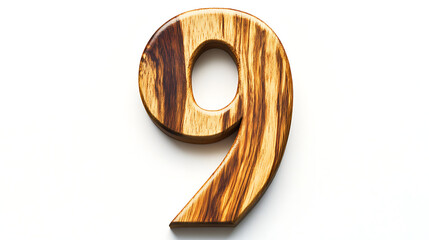 Charming natural wood number nine with beautiful grain, perfect for rustic design or educational projects