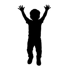 Boy jumping silhouette, happy children jumping, running isolated on white background