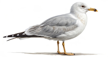 Naklejka premium Detailed illustration of a ring-billed gull standing, profile view, white background