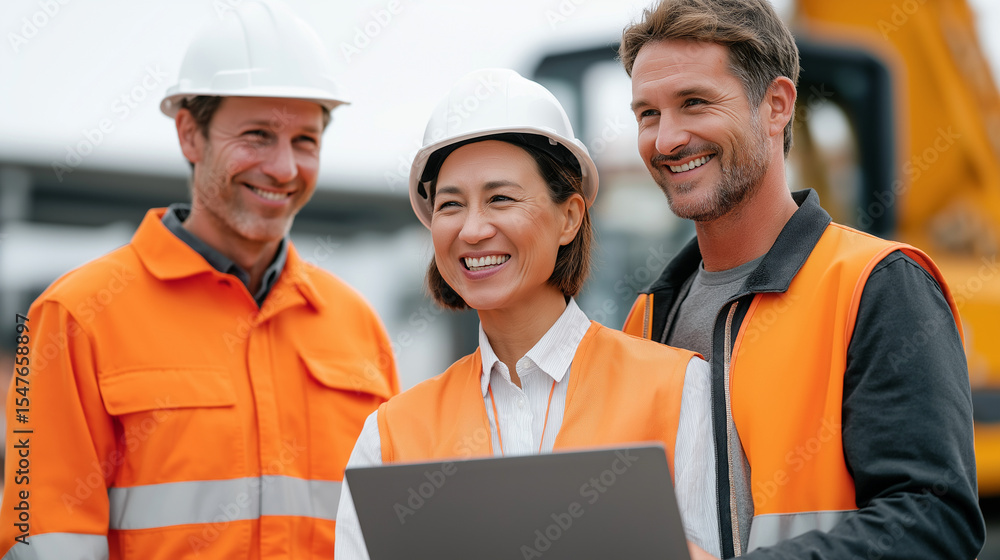 Aufkleber engineer and architect discuss building project on construction site