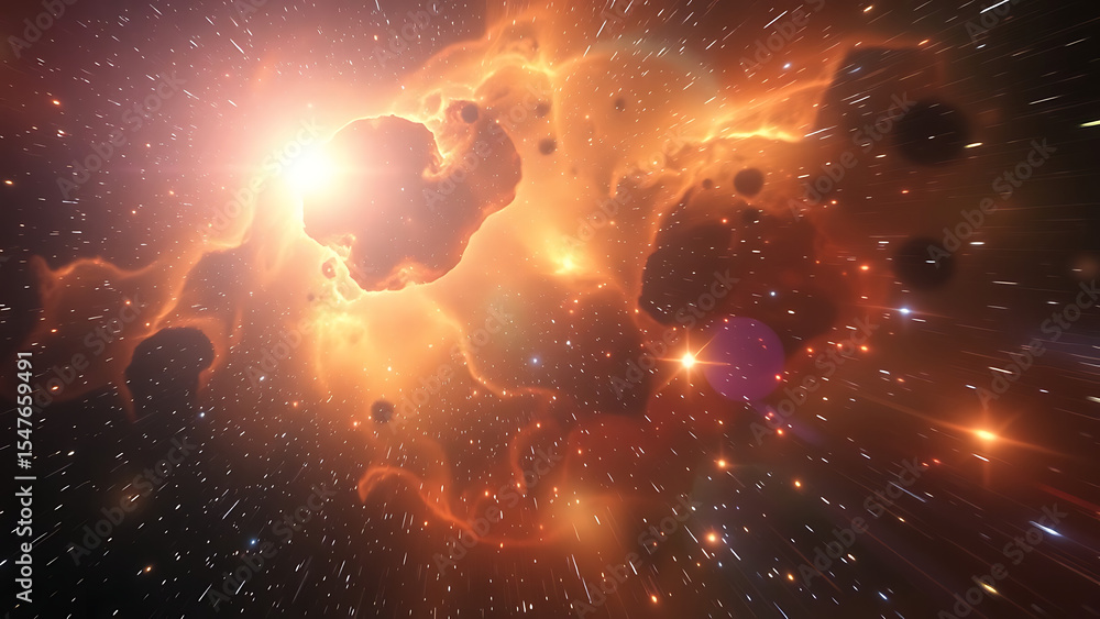 Poster loop animation of space nebula towards light loop animation glowing galaxies and stars passing foota