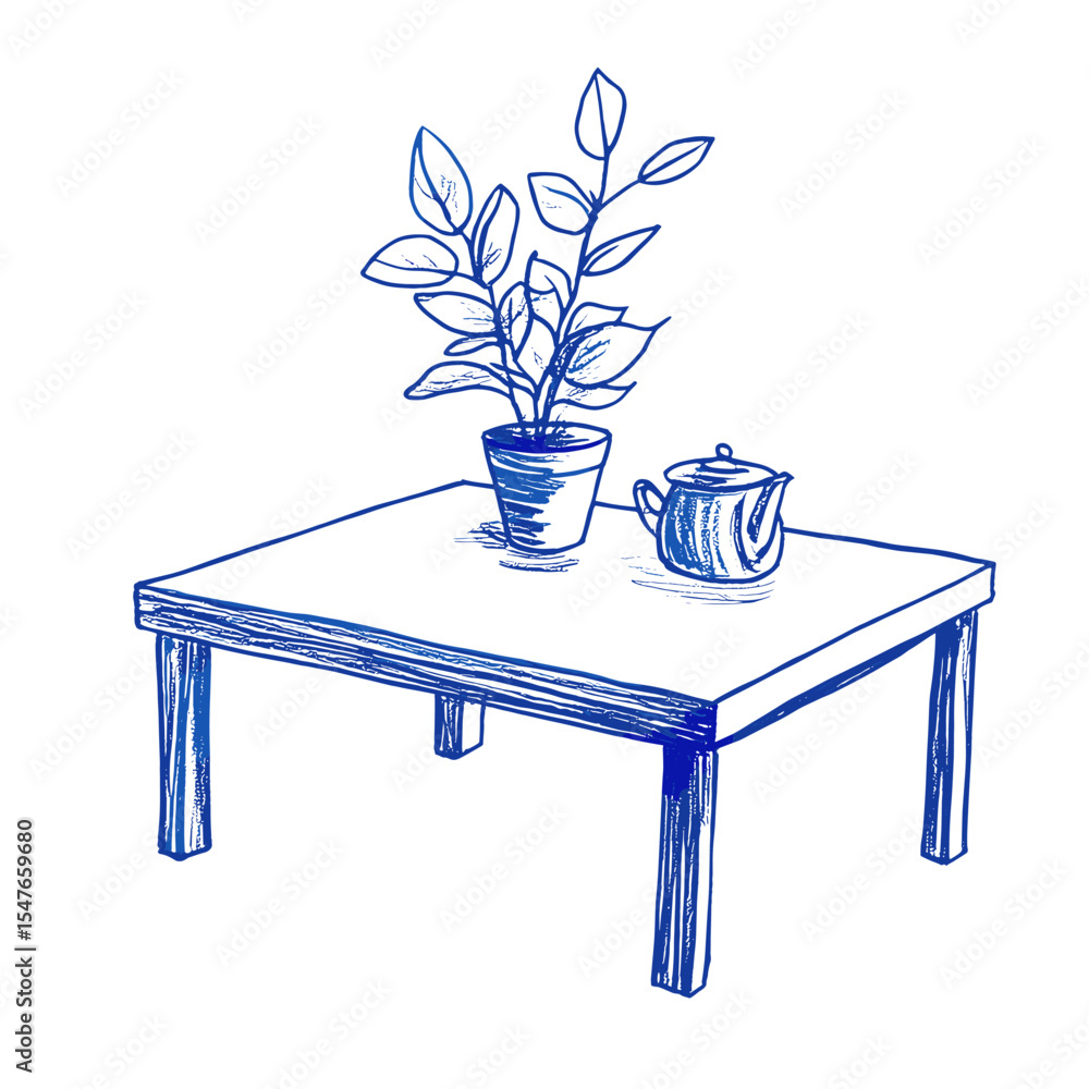 Poster outline of a coffee table drawing sketch simple vector