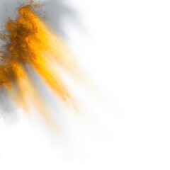 Fiery explosion, orange-yellow plumes, against white background