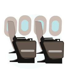 Empty airplane salon with comfortable seats vector illustration. Airplane interior design flat style.